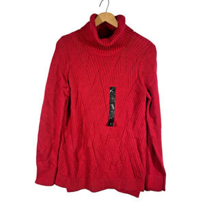 Banana Republic Sweater Sz Medium Turtleneck Chunky Knit Fisherman Core Red NEW
